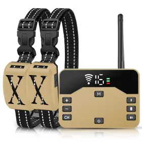 Wireless Electric Dog Fence Waterproof Pet Shock Boundary Containment System Electric Training Collar For Small Medium Large Dogs (Option: Fencewith2Collar-Gold)