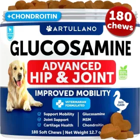Glucosamine for Dogs Hip and Joint Supplement for Dogs with Arthritis Chews with Chondroitin Hemp Oil MSM Canine Joint Pain Relief Health Mobilit (Option: Artullano)